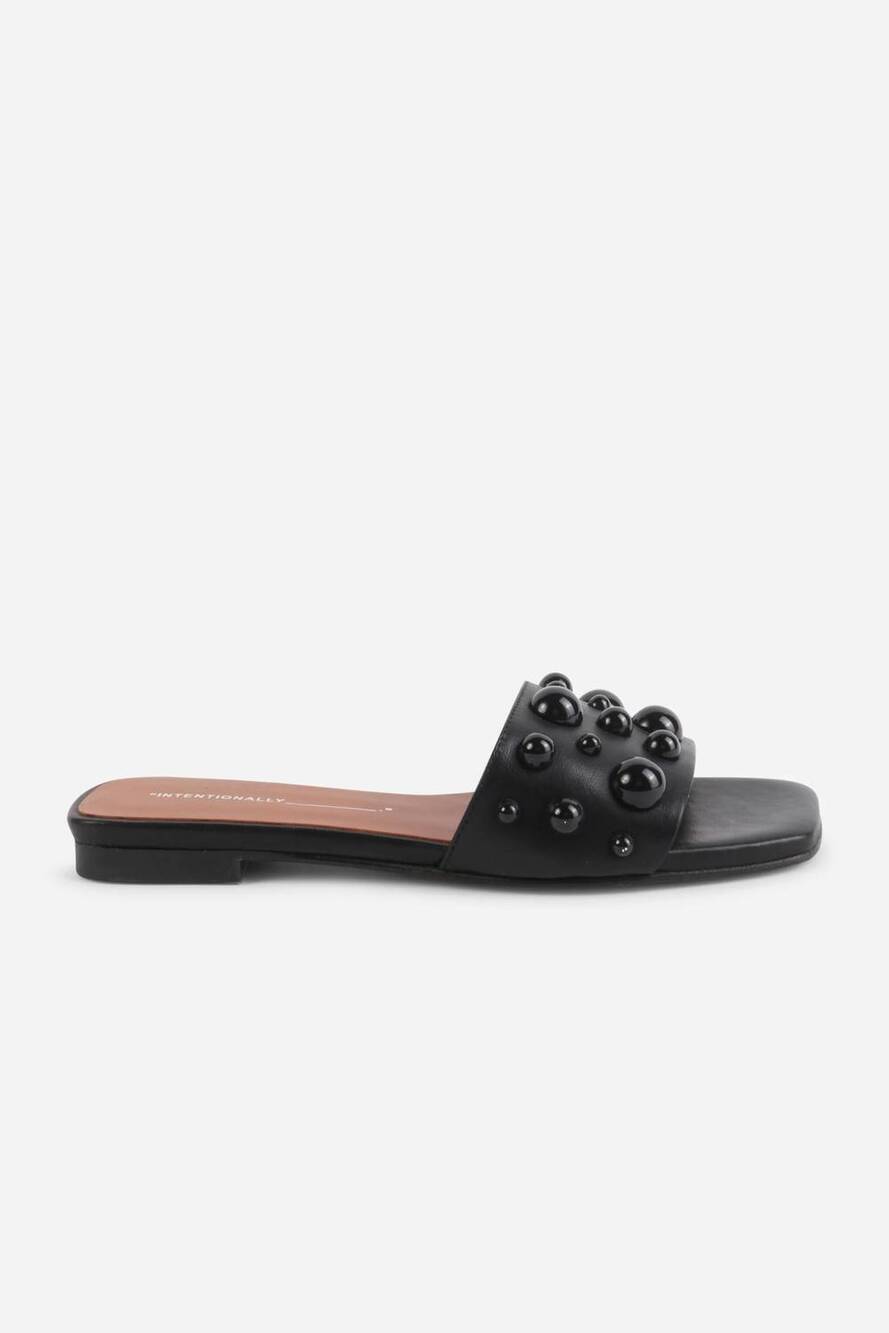 NEW INTENTIONALLY BLANK women's cocktail leather slide sandal in black